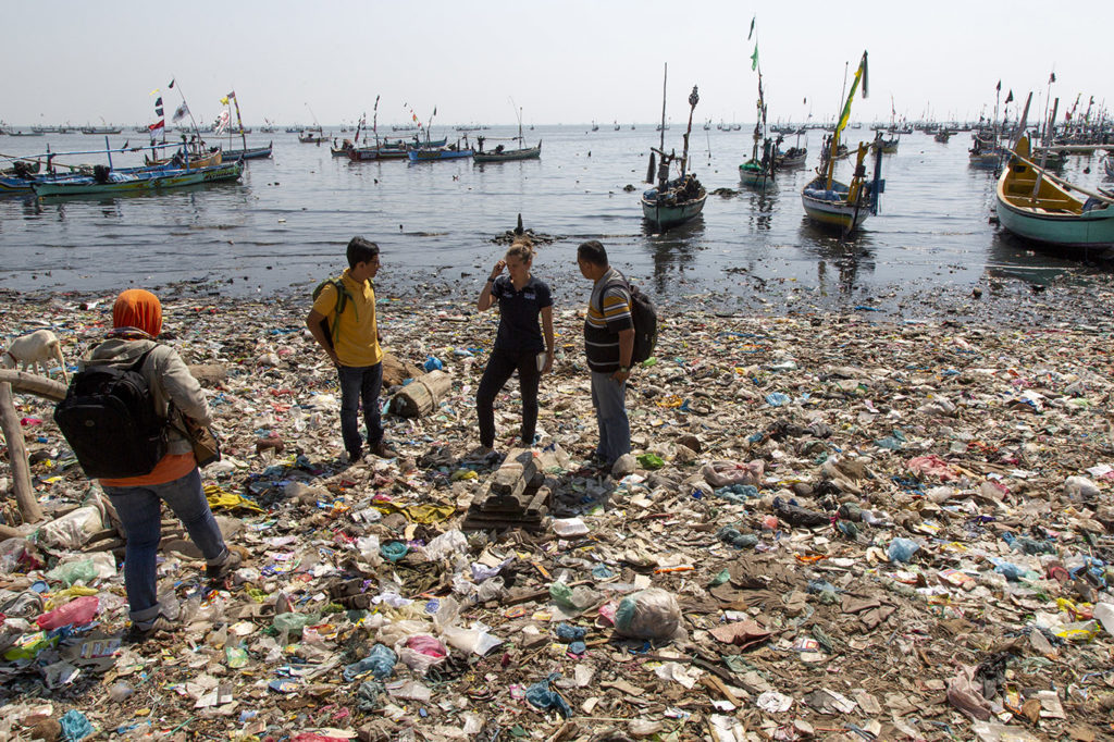 plastic pollution beach indonesia